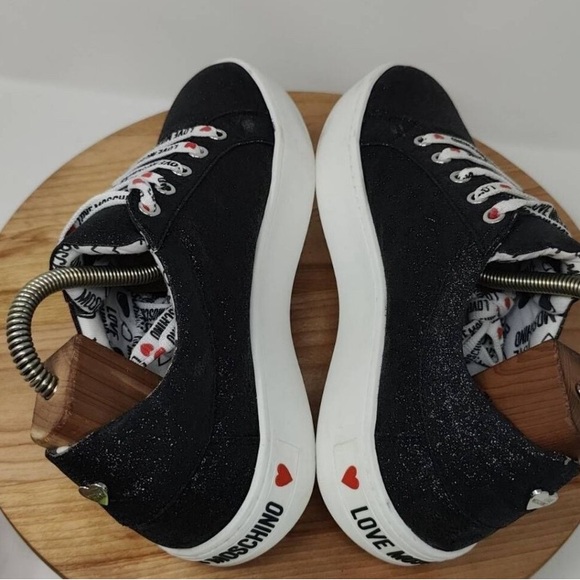 NWOT Cool LOVE MOSCHINO Black Glitter With Monogram Shoe Laces Ladies Size IT|40 - Picture 9 of 10